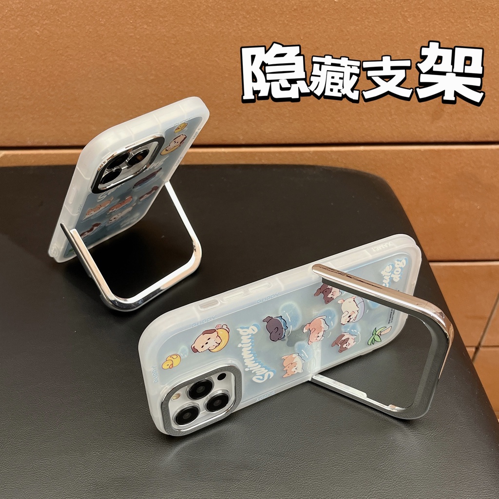 Ốp Điện Thoại Tpu Silicone Mềm Nhám Trong Suốt Chống Sốc In Hình Cún Hoạt Hình Có Giá Đỡ Vô Hình Cho iPhone 14 13 12 11Pro Max