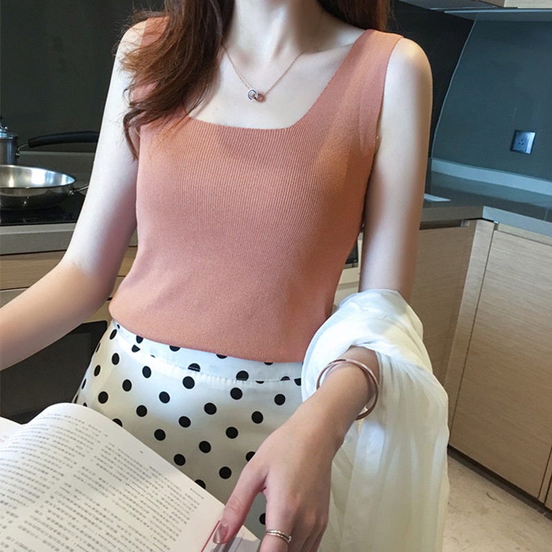 2023 mùa hè không tay áo vest dệt kim ngắn sling nhỏ của phụ nữ bên trong mặc bên ngoài áo sơ mi phía dưới