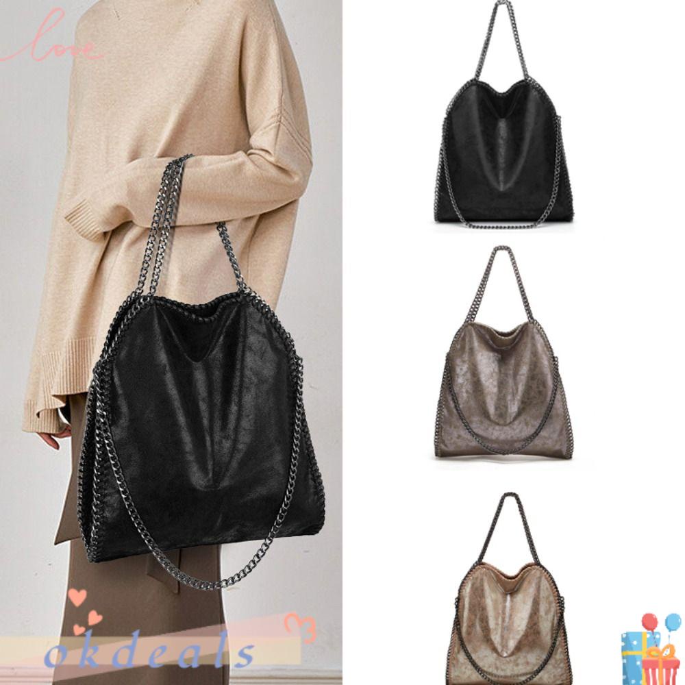 Túi Da Pu Đen Kẹp Nách Phối Dây Xích Thời Trang Cho Nữ
