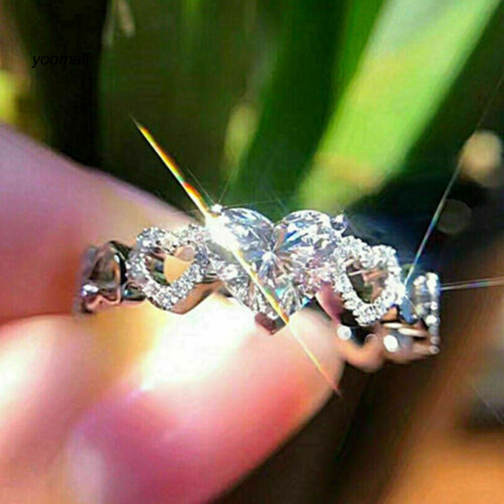 Nhẫn Hợp Kim Đính Đá Hình Trái Tim Tinh Tế Dùng Hàng Ngày