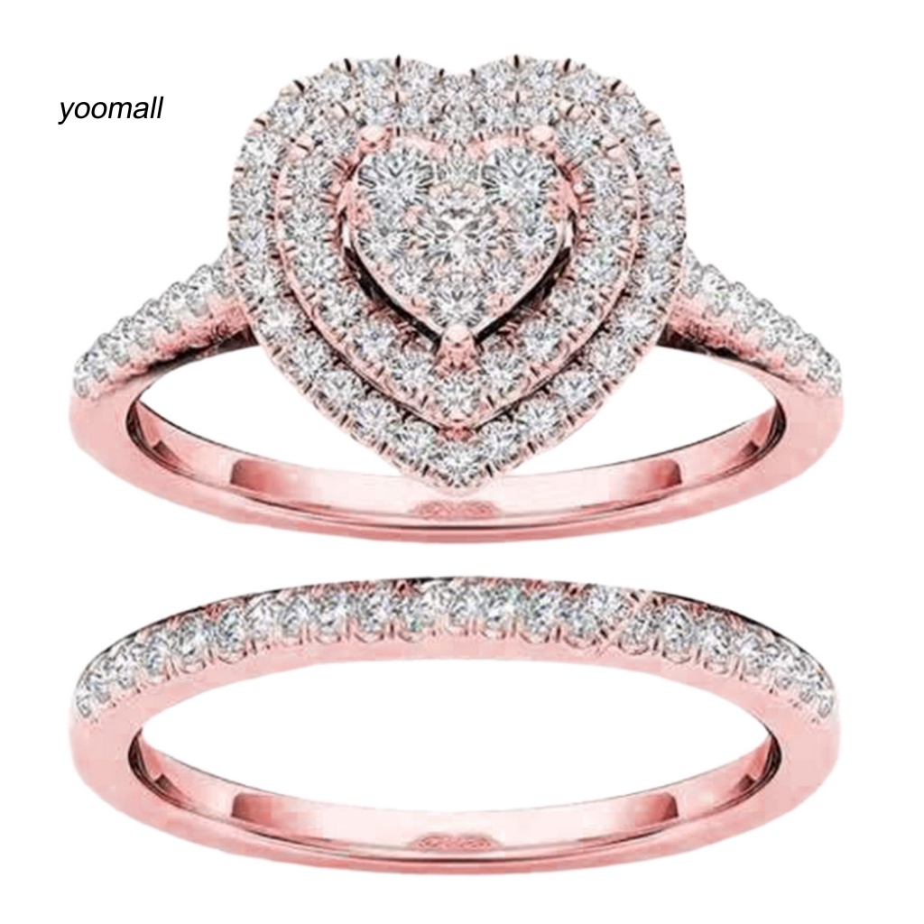 Set 2 Nhẫn Đeo Tay Kim Loại Đính Đá Thời Trang Cho Nữ