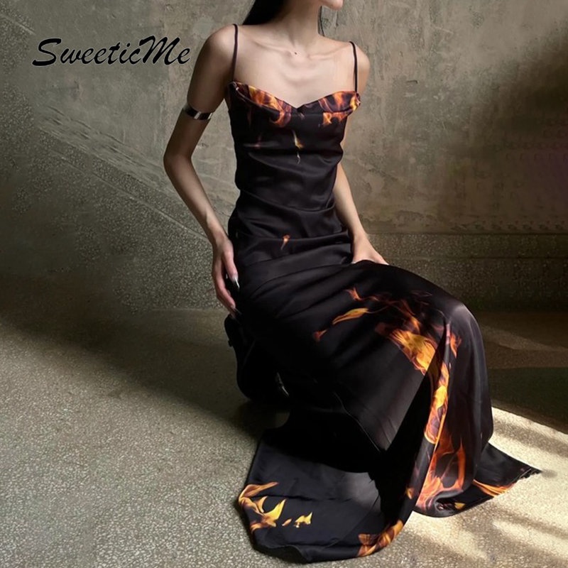 Đầm Dài Không Tay Hở Lưng Dáng Ôm In Họa Tiết Thời Trang 2023 Cho Nữ