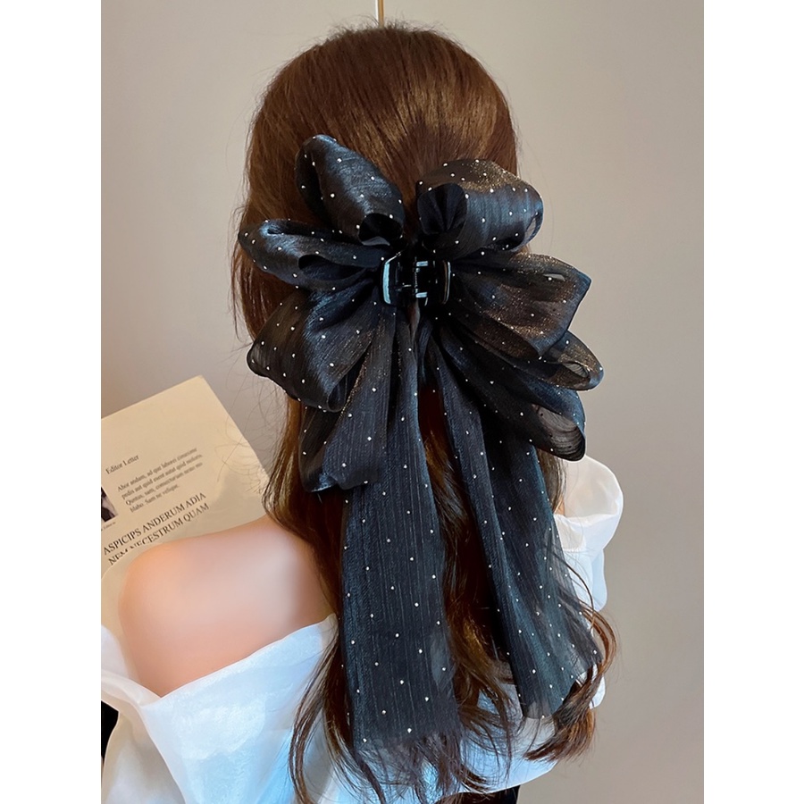 Kẹp Tóc Nơ Lưới Chấm Bi Lớn Phong Cách Hàn Quốc Ngọt Ngào Cho Nữ