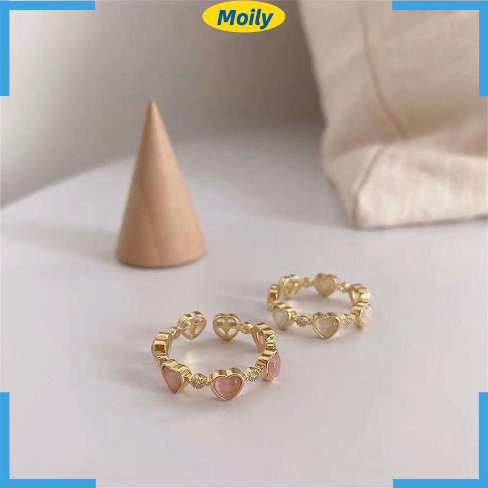 Nhẫn Hở Bằng Đồng Hình Trái Tim Đính Đá Opal Thời Trang