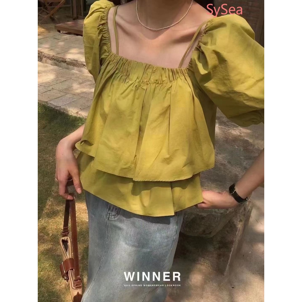 Áo Kiểu Tay Phồng Cổ Vuông Thời Trang Hè Trẻ Trung Cho Nữ