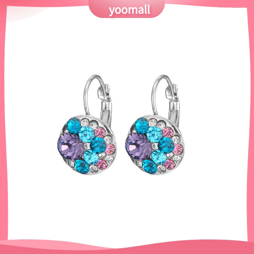 Bông Tai Tròn Đính Đá Nhiều Màu Bằng Hợp Kim Cho Nữ