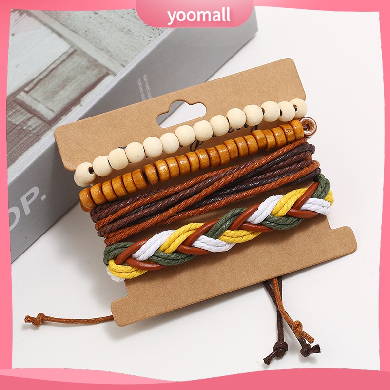 [YM] Bộ Bốn Mảnh Dây Da Dệt Tay Phong Cách Retro Đơn Giản diy