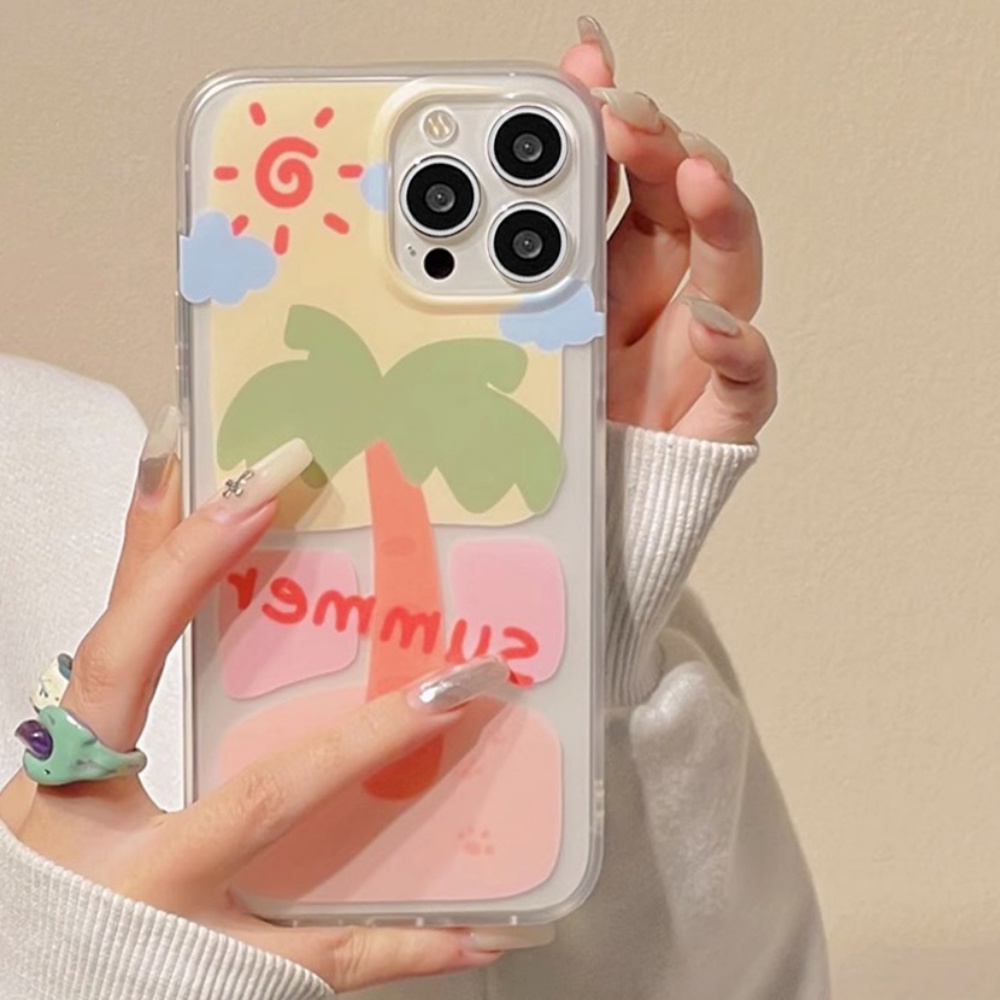 Ốp Điện Thoại TPU Mềm Siêu Mỏng Trong Suốt Họa Tiết Cây Dừa Cho IPhone 14 13 12 11 Pro Max X XR 8 7 Plus