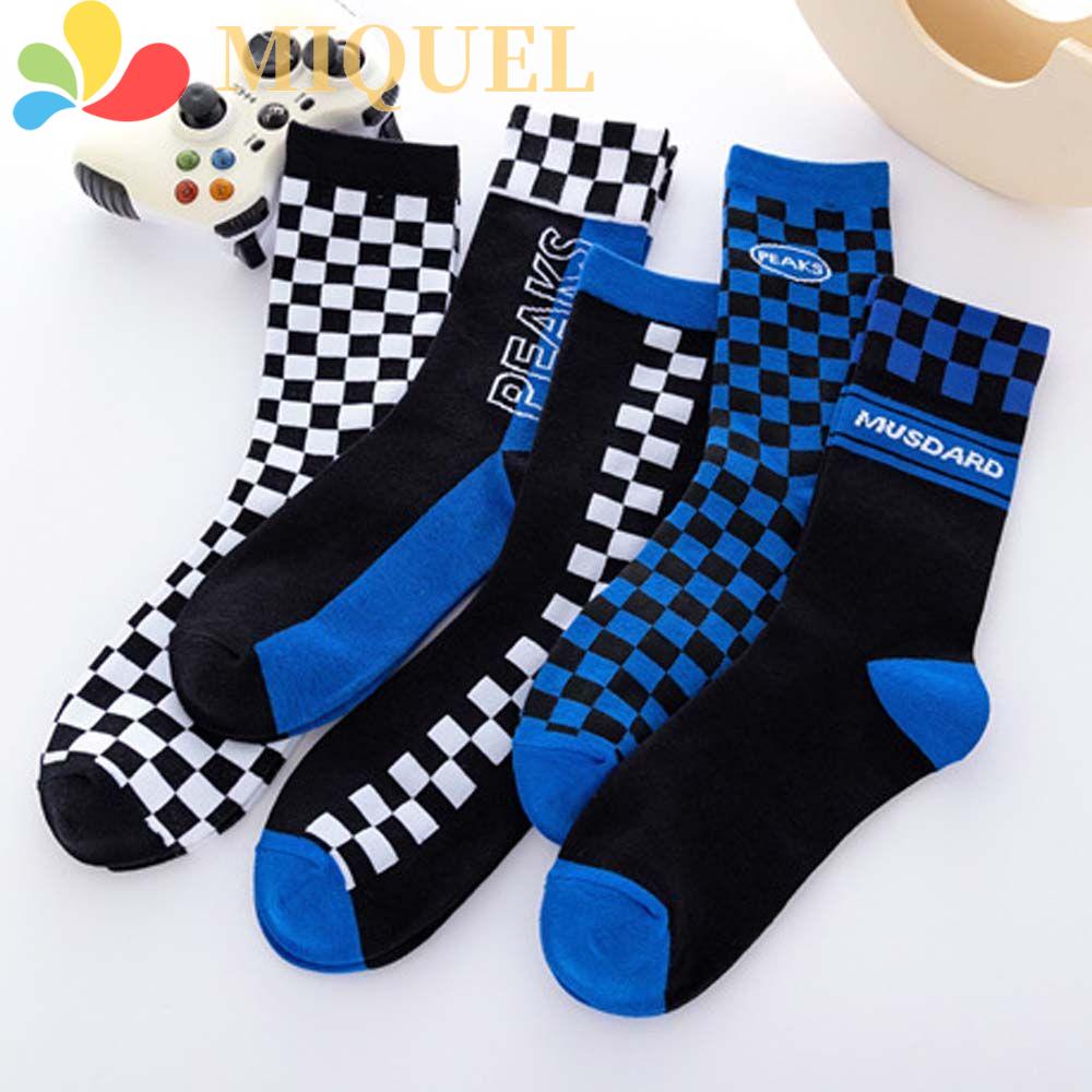 MIQUEL Vớ Cotton Cổ Vừa Họa Tiết Hình Học Phong Cách Harajuku Thời Trang Cho Nam Và Nữ