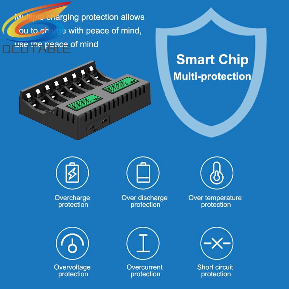 Bộ Sạc Pin Thông Minh 8 Ngăn DC 5V 2A Ni-MH / Ni-Cd AA AAA
