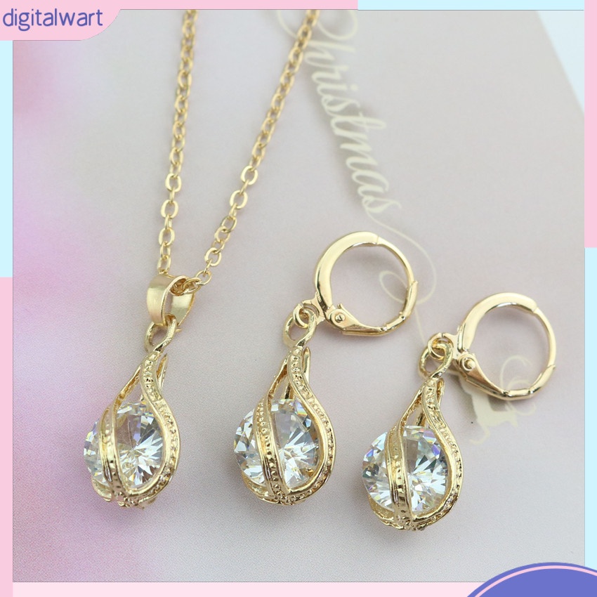 Set Vòng cổ Và Đôi Bông Tai Hình Xoắn Ốc Đính Đá Thời Trang Cho Nữ