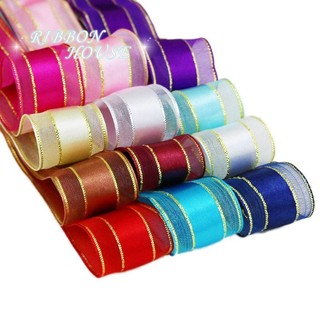 Dây ruy băng satin 25mm viền vàng đồng chất lượng cao dài 25yard dùng để gói quà trang trí đám cưới