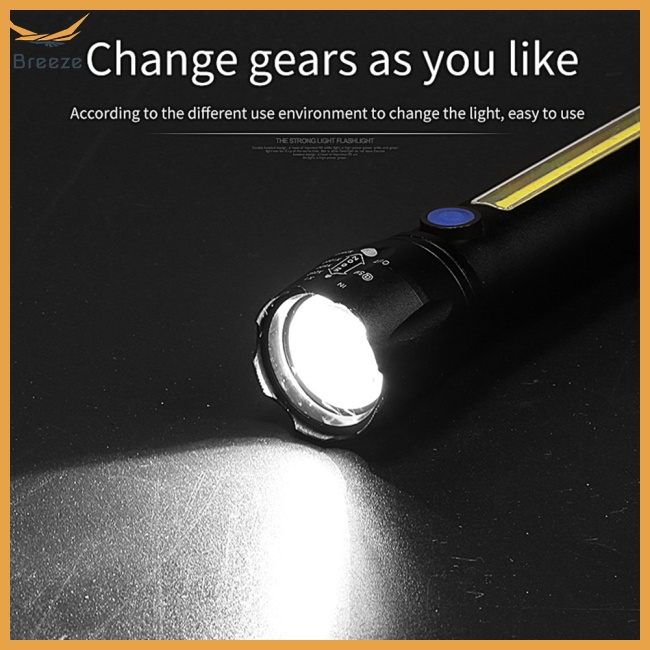 Đèn Pin Led Cob 300lm Ip45 Bằng Hợp Kim Nhôm Chống Thấm Nước Kèm Sạc Usb Tiện Dụng