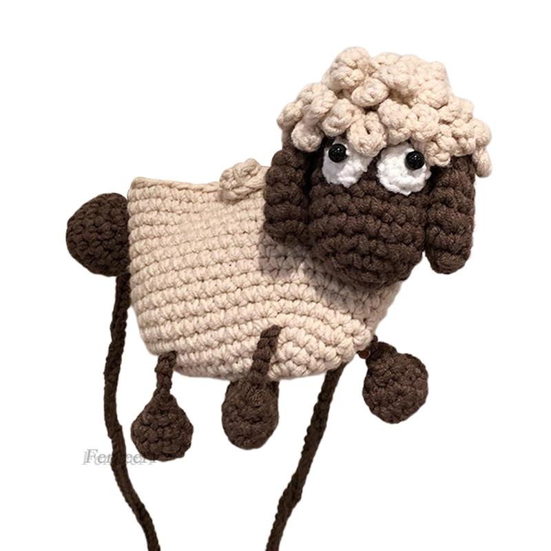 [Fenteer1] Túi Tote Đeo Vai Đan Len Hình Cừu Đeo Chìa Khóa Cho Nữ