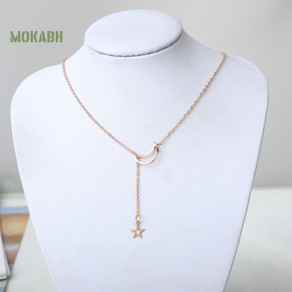Vòng cổ Với Mặt Dây Hình Ngôi Sao Và Mặt Trăng Kiểu Dáng Đơn Giản Cho Nữ