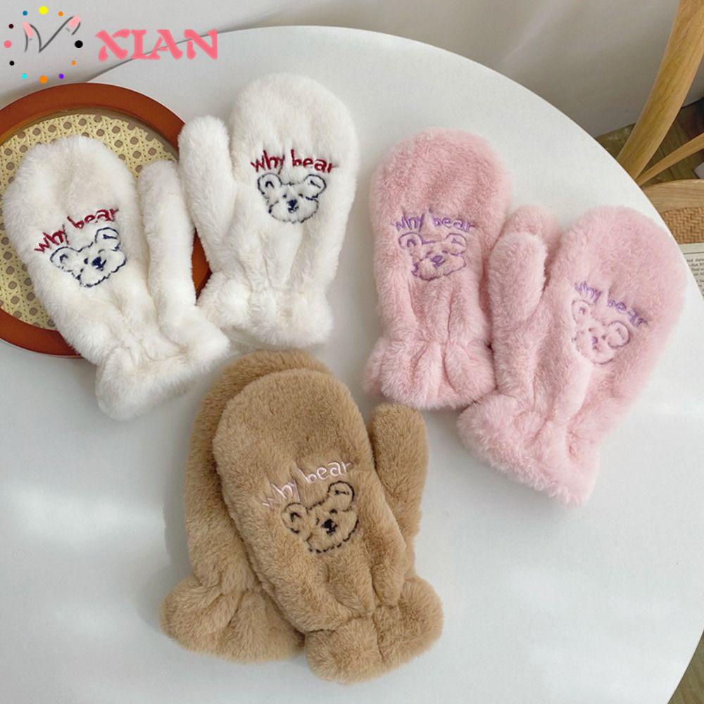 XIANTIN Găng Tay Hở Ngón Thêu Hình Gấu Xinh Xắn