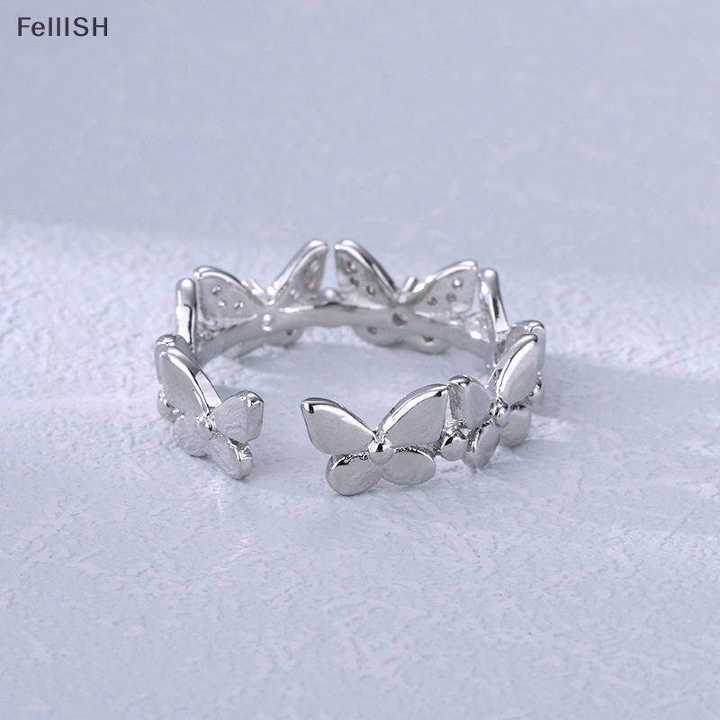 [Felli] Nhẫn Hình Học Bướm Đính Đá Zirconia Sáng Bóng Thời Trang Mới Có Thể Điều Chỉnh Kích Cỡ 439br