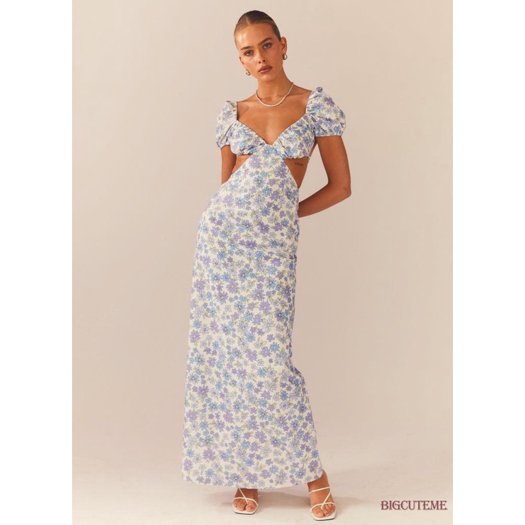 Đầm Dài Tay Ngắn Hở Lưng Họa Tiết Hoa Thời Trang Mùa Hè Cho Nữ