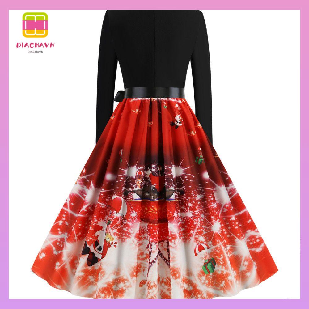 DIACHAVN Đầm Dự Tiệc Tay Dài Cổ V Thiết Kế Trang Nhã Cho Nữ