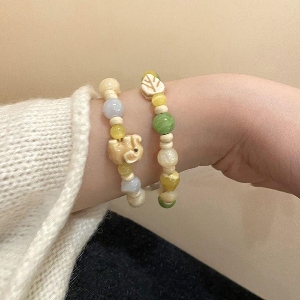 Vòng Tay Chuỗi Hạt Đá Mắt Mèo / Voi / Hoa Bằng Gốm Phong Cách Hàn Quốc Thời Trang Cho Cặp Đôi