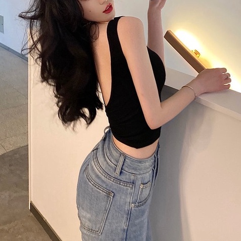 Áo Hai Dây Dáng Ngắn Hở Lưng Màu Trơn Phong Cách Thời Trang Mới 2022