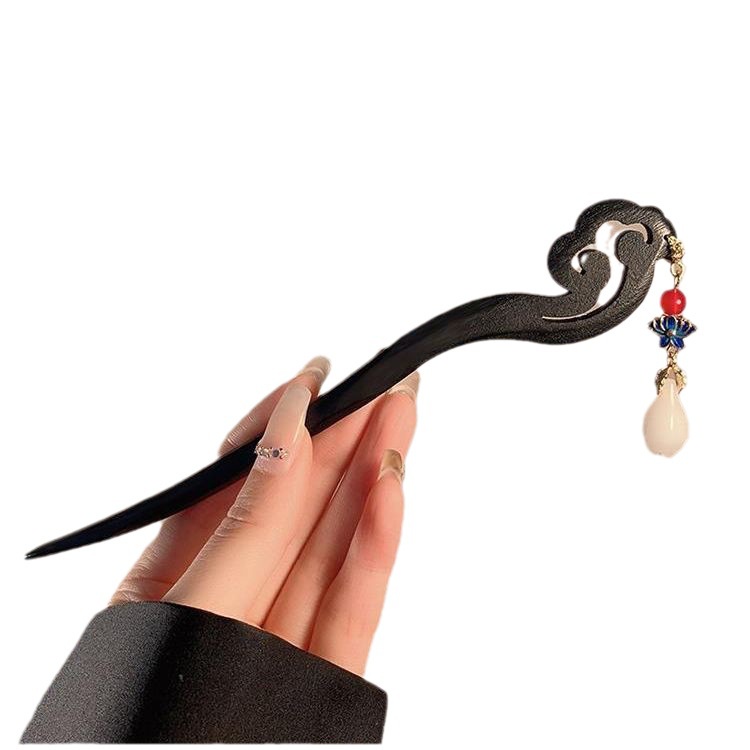 Trâm Cài Tóc Bằng Gỗ Mun Phối Tua Rua Phong Cách Trung Hoa Đơn Giản Hiện Đại Mới