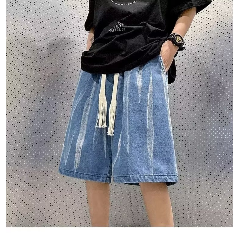 Quần Short Denim Mỏng Dáng Rộng Họa Tiết Màu Nhuộm Phong Cách Đường Phố Mỹ Thời Trang Mùa Hè Cho Nam