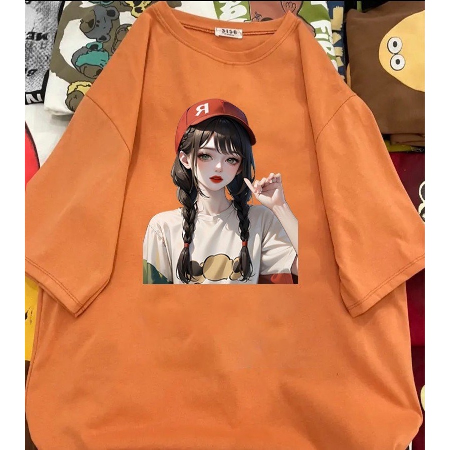 Áo phông Cotton hàn (Hàng Loại 1) in hình Cô gái tóc dài, From rộng &lt;70kg mặc vừa, Chất áo đẹp, mặc không xù - Mody