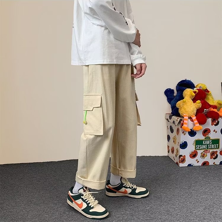 Quần Dài Ống Rộng Nhiều Túi Phong Cách Nhật Bản Dành Cho Nam