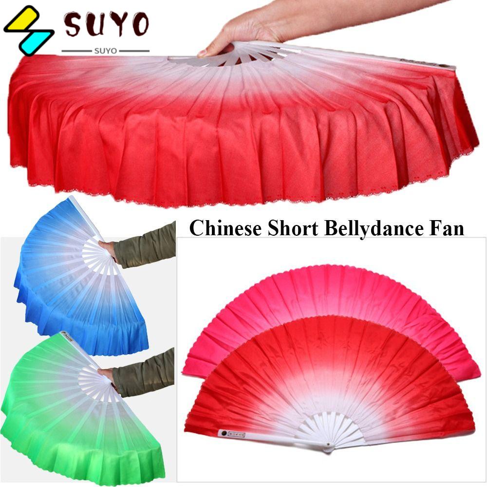 Quạt Múa Bụng Bằng Lụa 32.5cm Màu Xanh Dương / Hồng Xinh Xắn