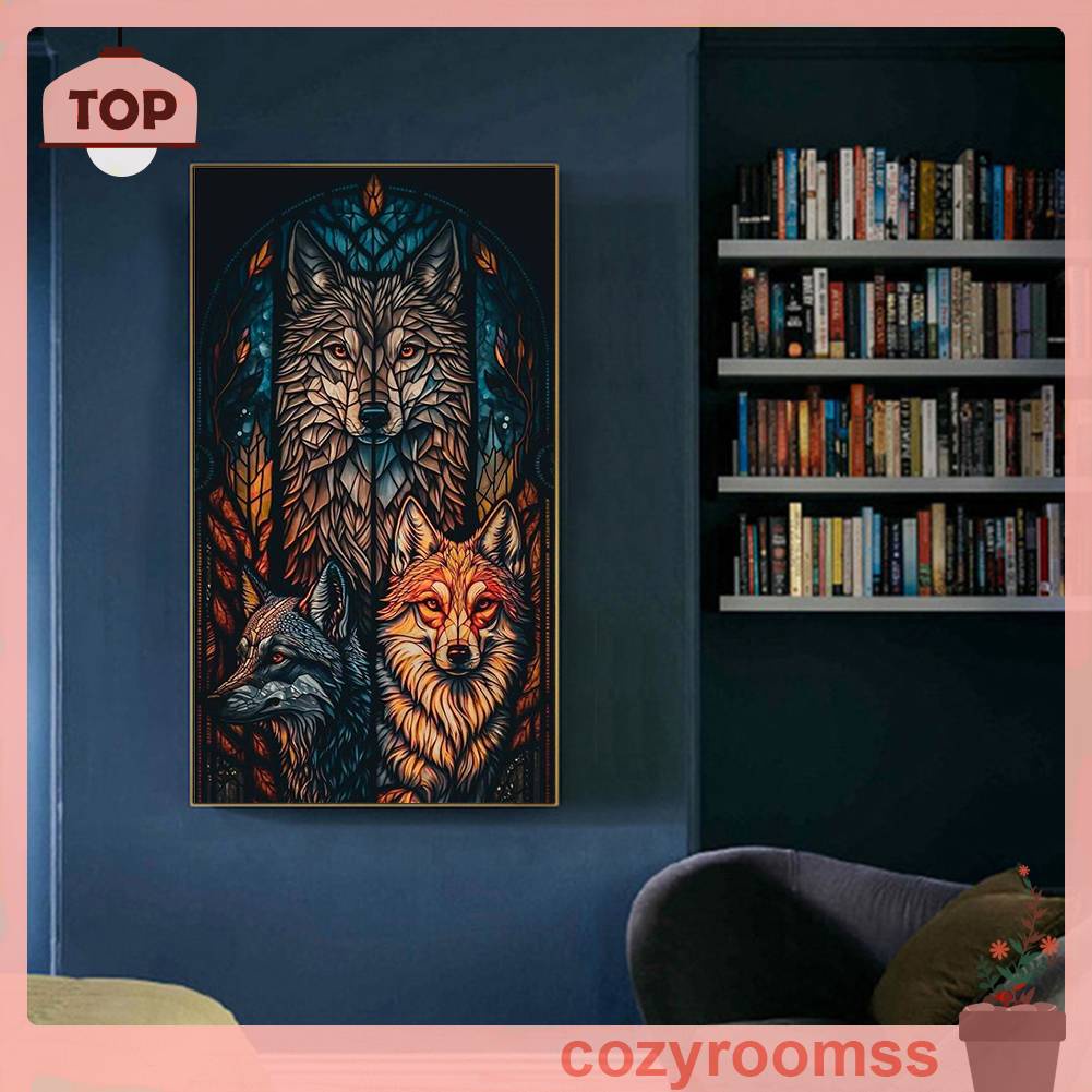 Tranh Đính Đá Kim Cương Toàn Bộ 5D DIY Hình Vẽ Sói Trang Trí Nhà Cửa