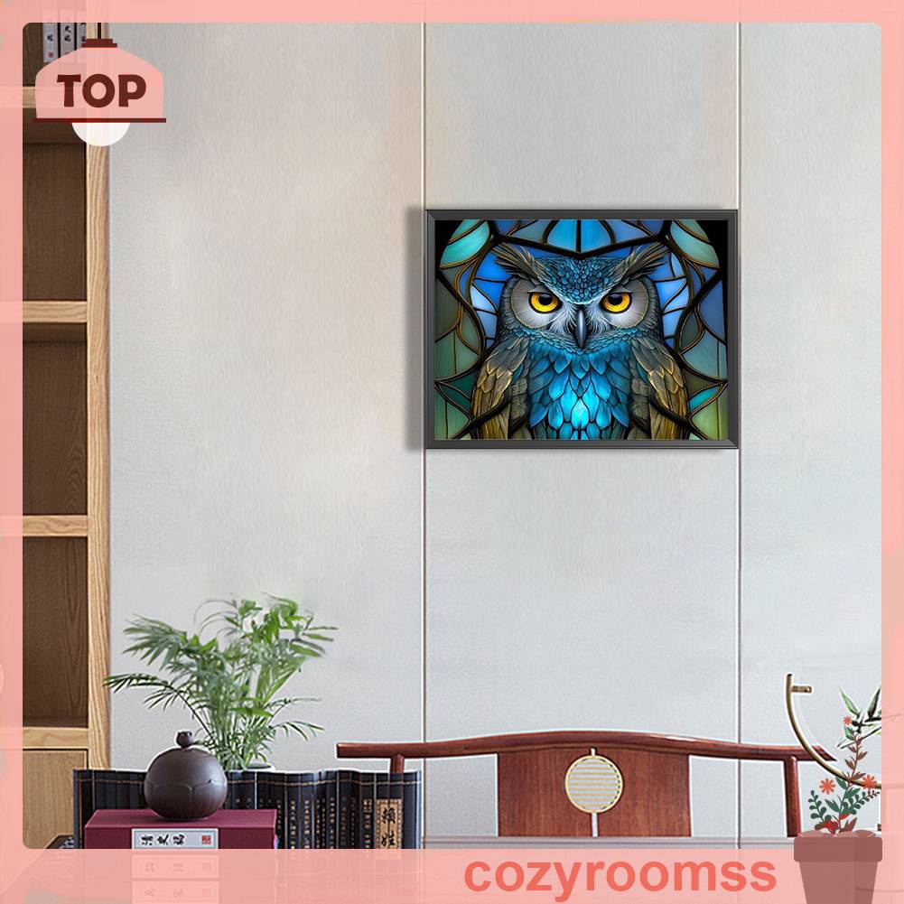 Tranh Đính Đá Kim Cương Toàn Bộ 5D DIY Hình Vẽ Con Cú Bằng Kính
