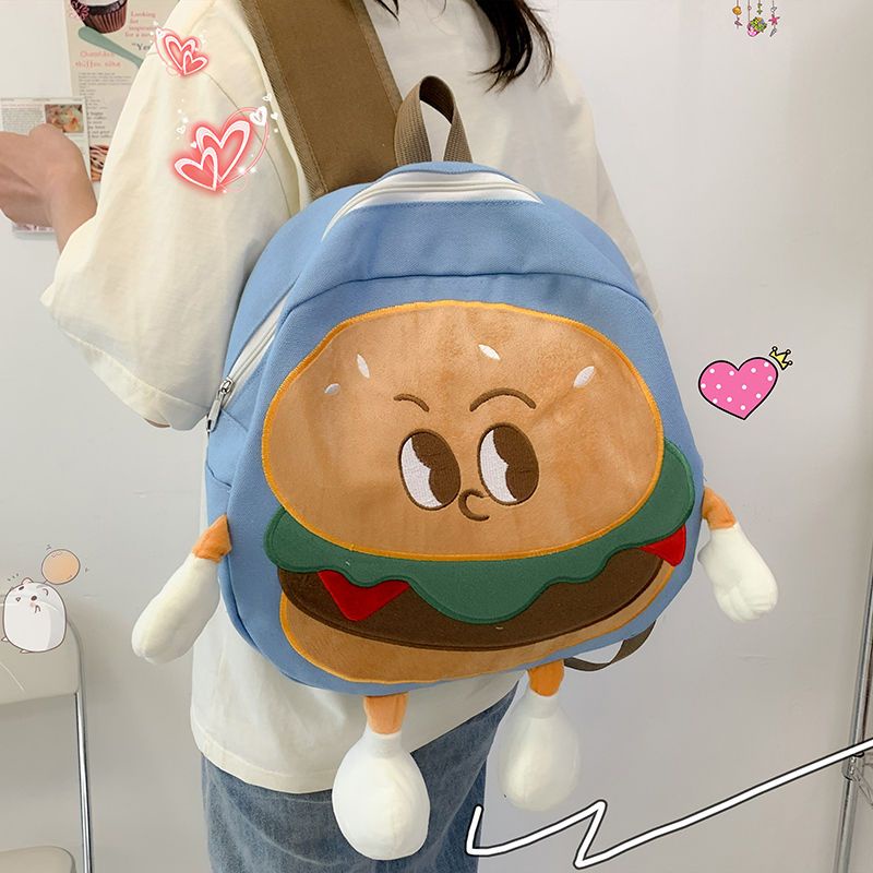 Balo Đi Học Vải Canvas Cỡ Lớn In Hình Bánh Burger Dễ Thương Thời Trang 2023 Cho Nữ