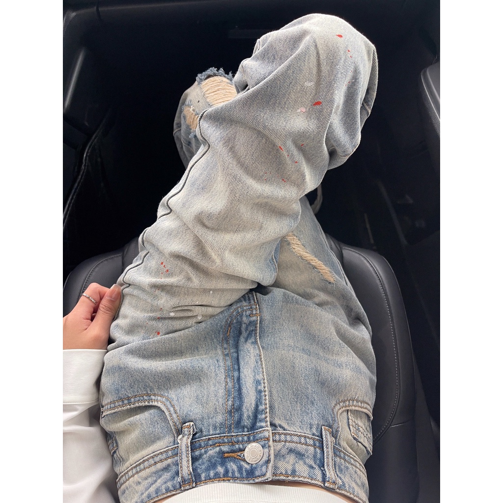 Quần Jean Dài Dáng Rộng Rách Lưng Cao Thời Trang Mùa Hè Mới Cho Nữ