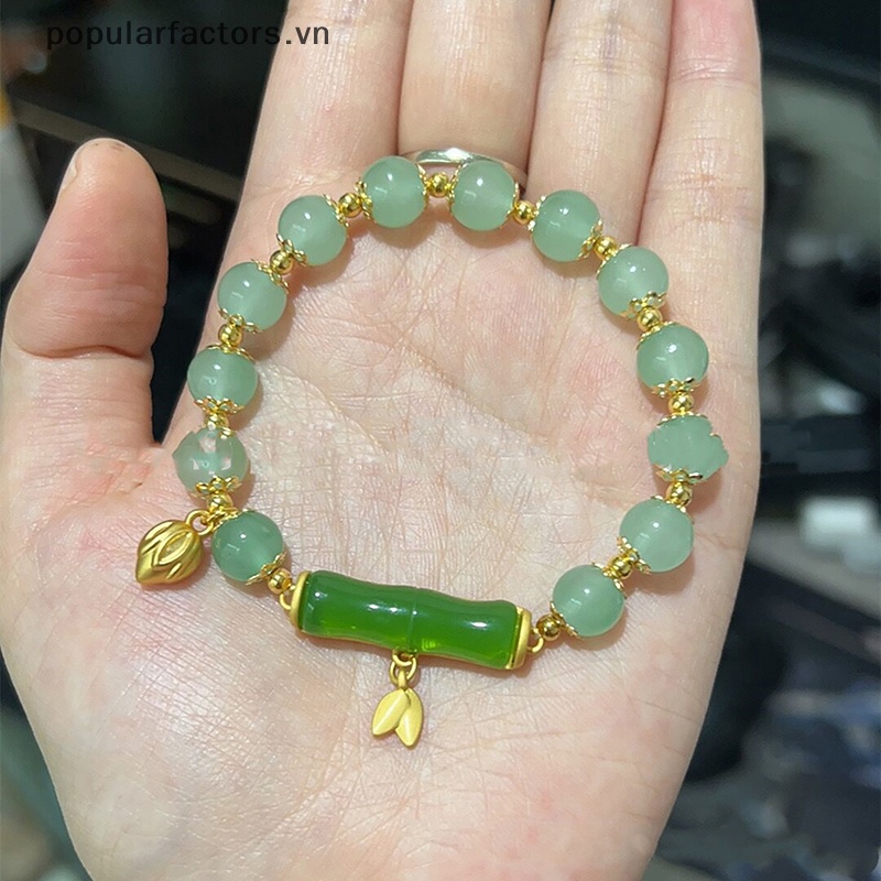 [Phổ Biến] Vòng Tay Hạt Ngọc Bích Hetian Giả Tre Nhẹ Thủ Công Mặt Hoa Sen Cổ Điển Cho Nữ