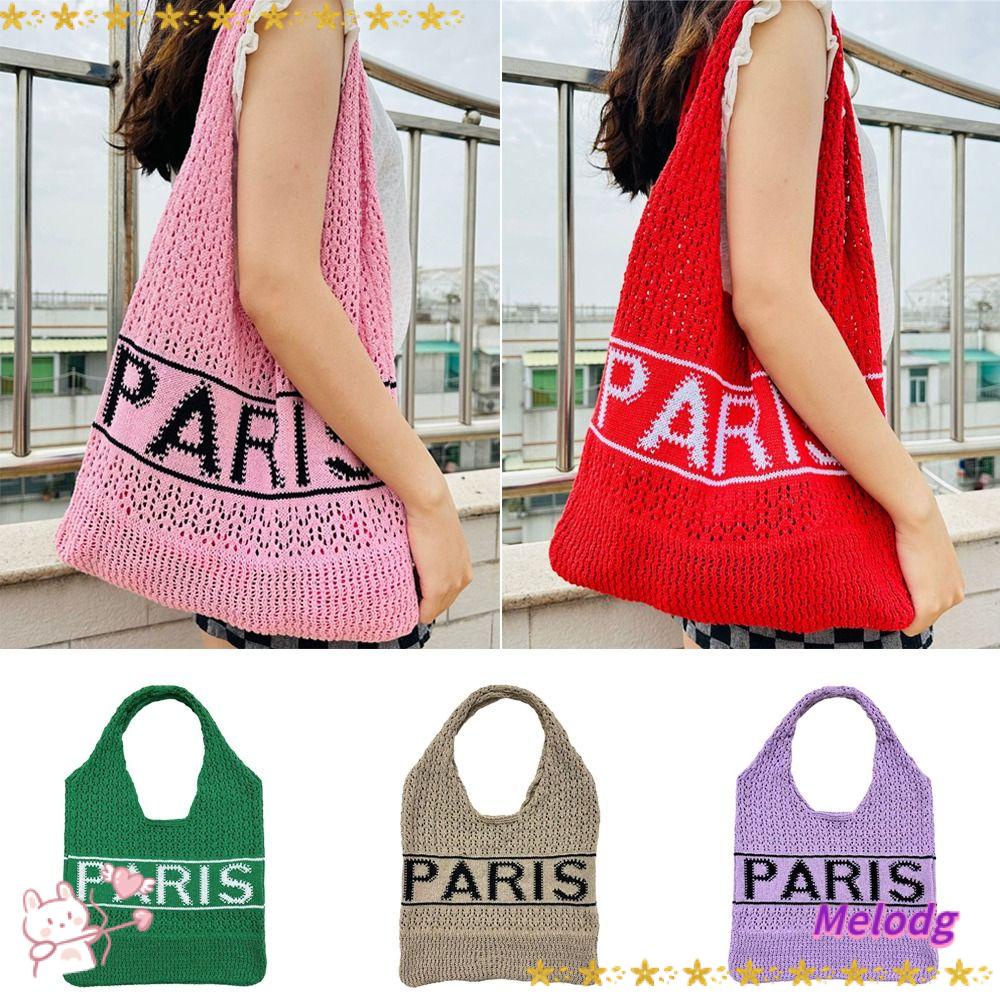 MELODG Túi Xách Đeo Vai Đan Lát Đục Lỗ Sức Chứa Lớn Thời Trang