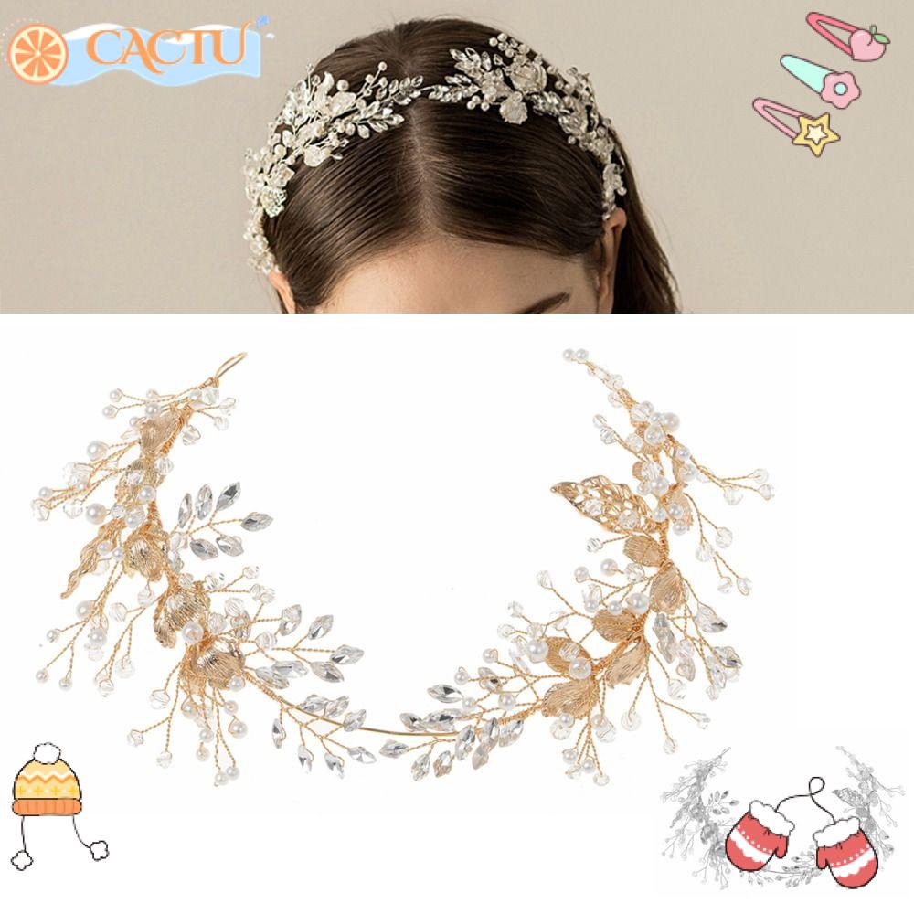 Băng Đô Cài Tóc Đính Đá Pha Lê Hình Chiếc Lá Bằng Hợp Kim Màu Vàng Dành Cho Cô Dâu