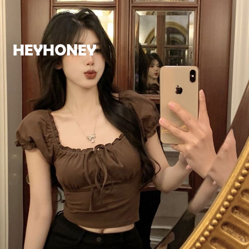 HEYHONEY áo croptop người_yêu áo thun nữ 2023 người mỹ nổ sửa chữa cơ thể A29J1L5