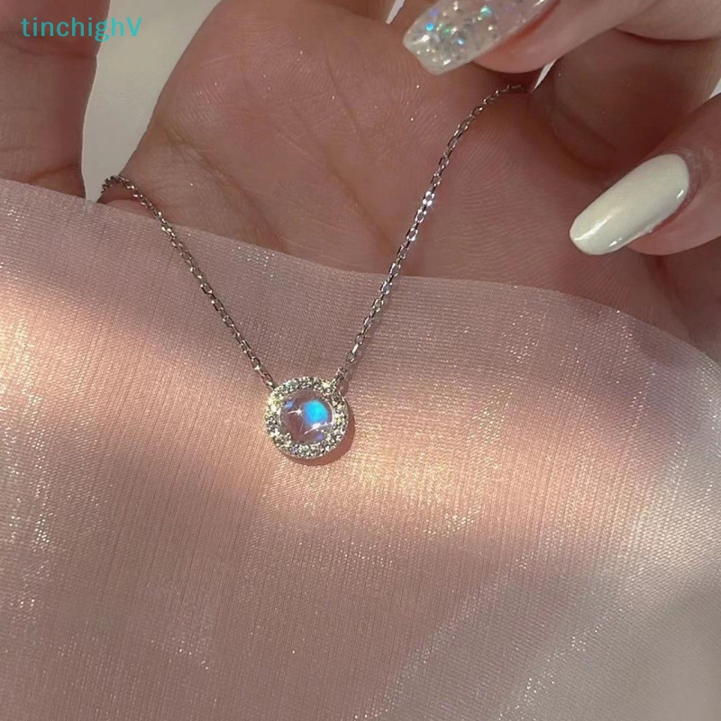[TinchighV] Vòng cổ Mặt Pha Lê Tròn Ánh Sáng Xanh Dương Lấp Lánh Thời Trang Cho Nữ [Mới]