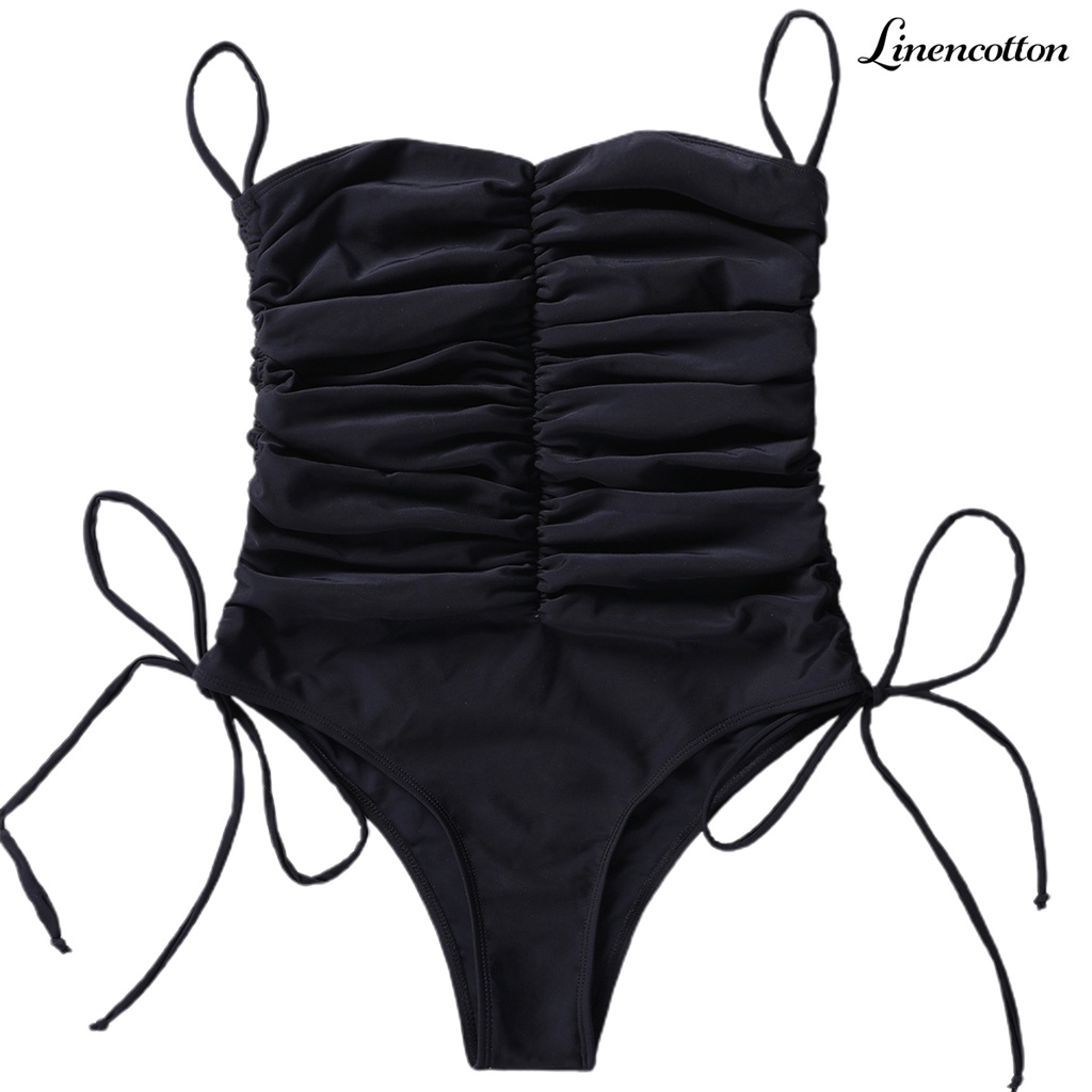 Đồ Bơi Một Mảnh Mùa Hè Ôm Dáng Xếp Ly Có Mút Đệm Vai Màu Trơn Cho Nữ