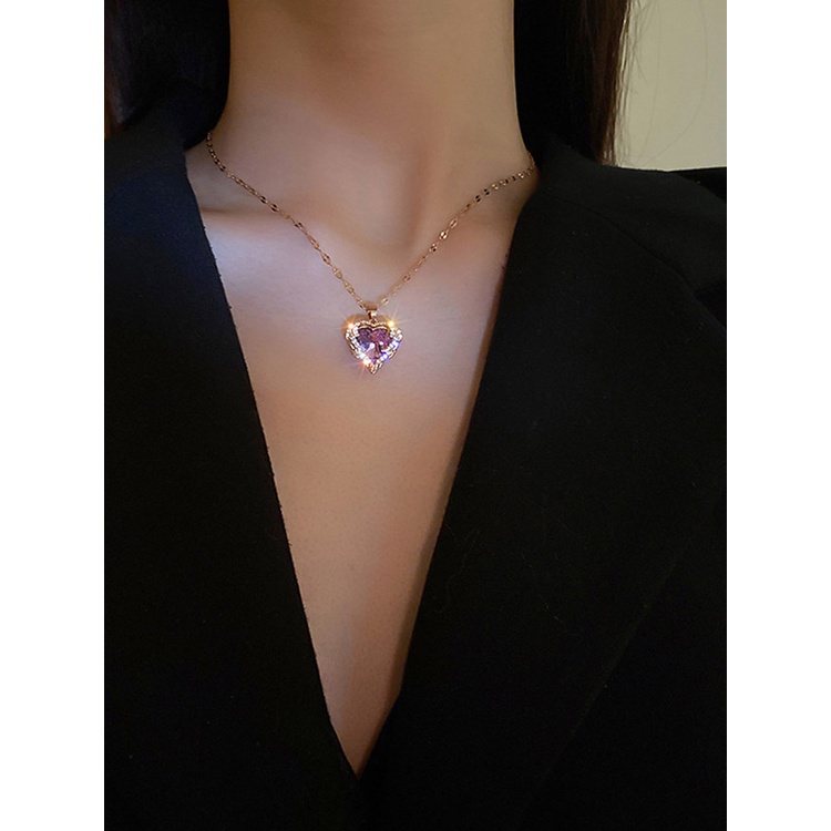 Ygt Vòng cổ Thép Titan Mặt Trái Tim Đính Đá Zircon Sang Trọng Cho Nữ