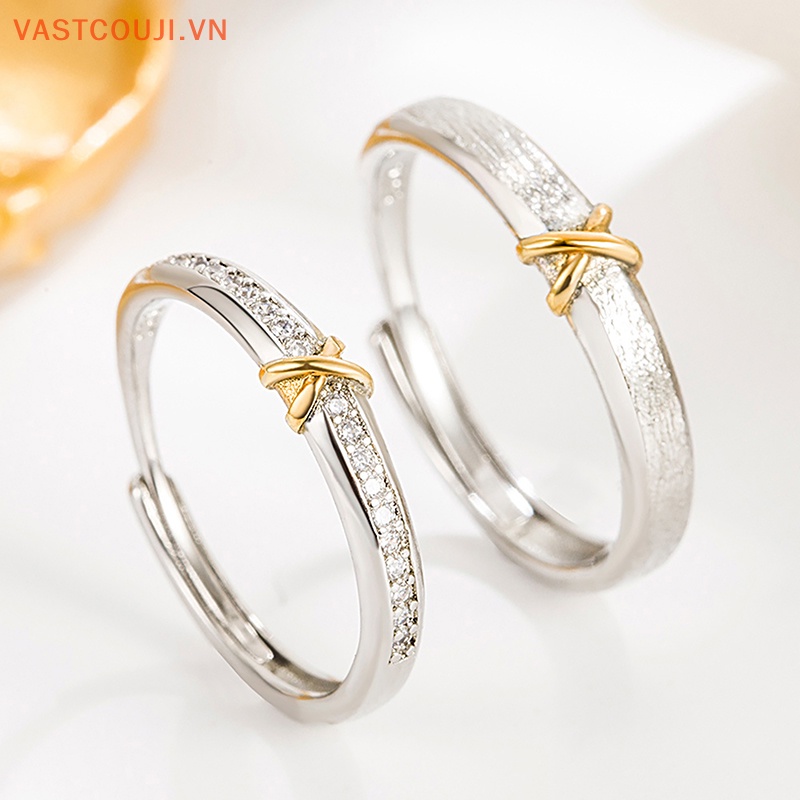 Nhẫn Cặp Đính Đá Zircon Kiểu Hàn Quốc Có Thể Điều Chỉnh Kích Thước