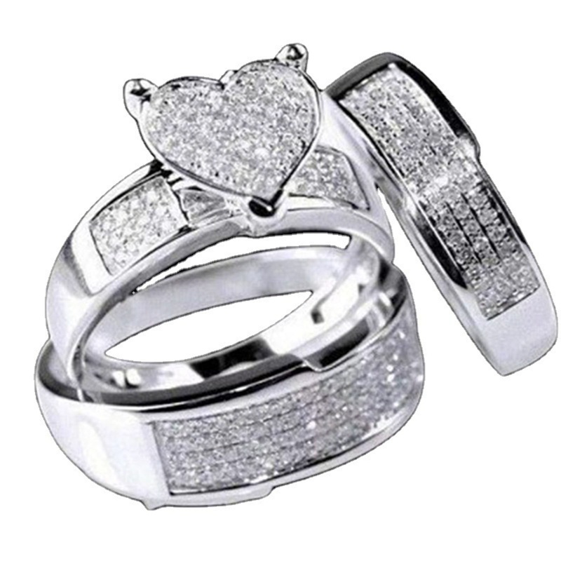 Ygt Set 3 Nhẫn Bạc 925 Đính Đá Sapphire Trắng Hình Trái Tim Siêu Đẹp Tinh Tế Cho Nữ