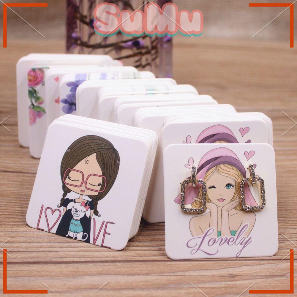 SUMU Set 100 Tấm Thẻ Giấy Kraft Nhiều Màu Họa Tiết Hoạt Hình Trang Trí Bông Tai