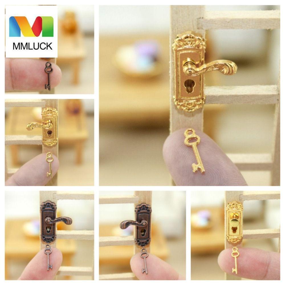 MMLUCK Bộ Núm Vặn + Tay Nắm Cửa DIY Bằng Đồng 1: 12 Trang Trí Nhà Búp Bê