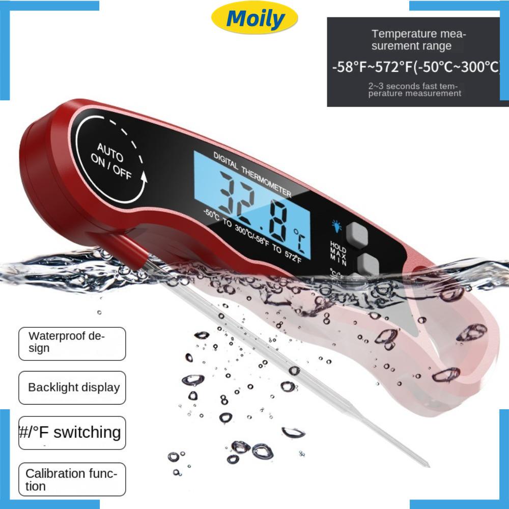 MOILYVN Nhiệt Kế Kỹ Thuật Số Đo Nhiệt Độ Thịt Màu Đỏ + Đen °C / C / C /°Đầu Dò Thức Ăn Không Dây Bằng Thép Không Gỉ Có Thể Gấp Gọn Tiện Dụng