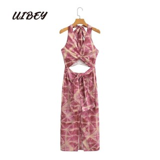 Uibey Đầm Lưng Cao Hở Lưng In Họa Tiết Thời Trang Quyến Rũ 1518