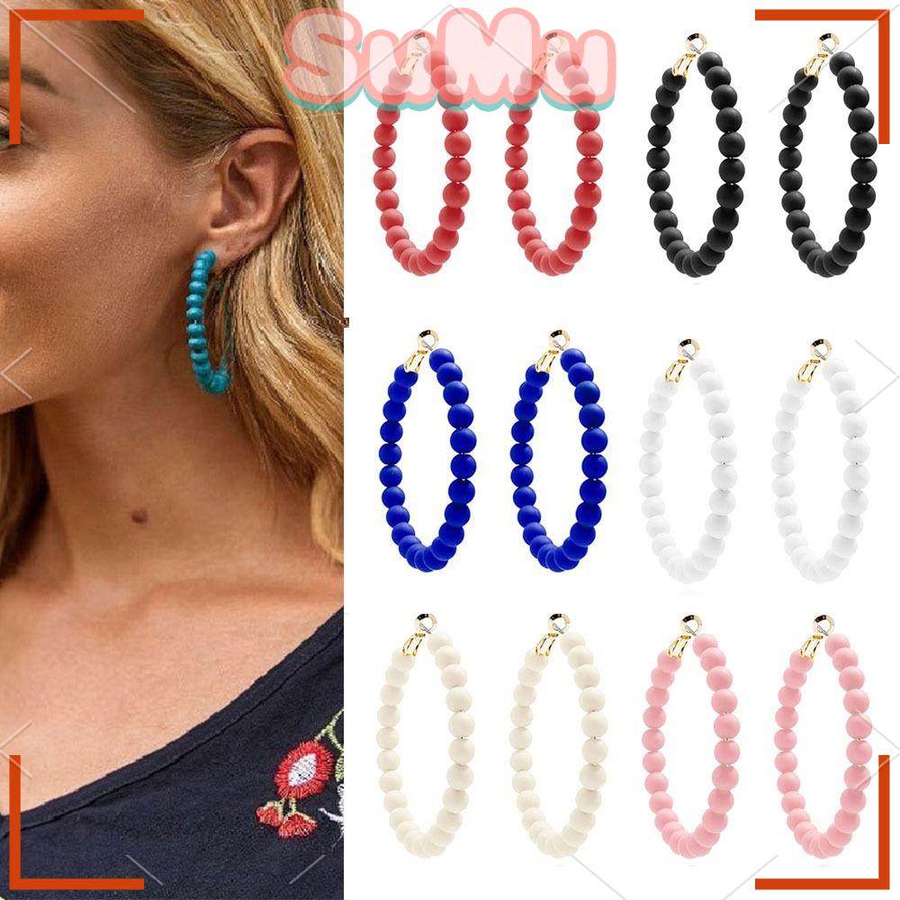 SUMU Bông Tai Xỏ Hạt Acrylic Thủ Công Nhiều Màu Phong Cách Bohemian Dành Cho Nữ