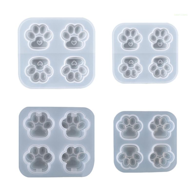 Khuôn Silicone Làm Móc Khóa Bằng Pha Lê Epoxy UV Hình Dấu Chân Mèo