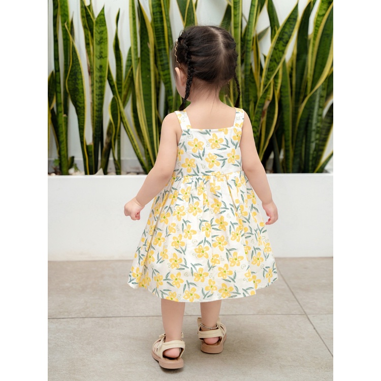Váy Bé Gái CARROT Hai Dây, Họa Tiết Hoa Vàng, Chất Liệu Thô Cotton Thấm Hút Mồ Hôi Tốt